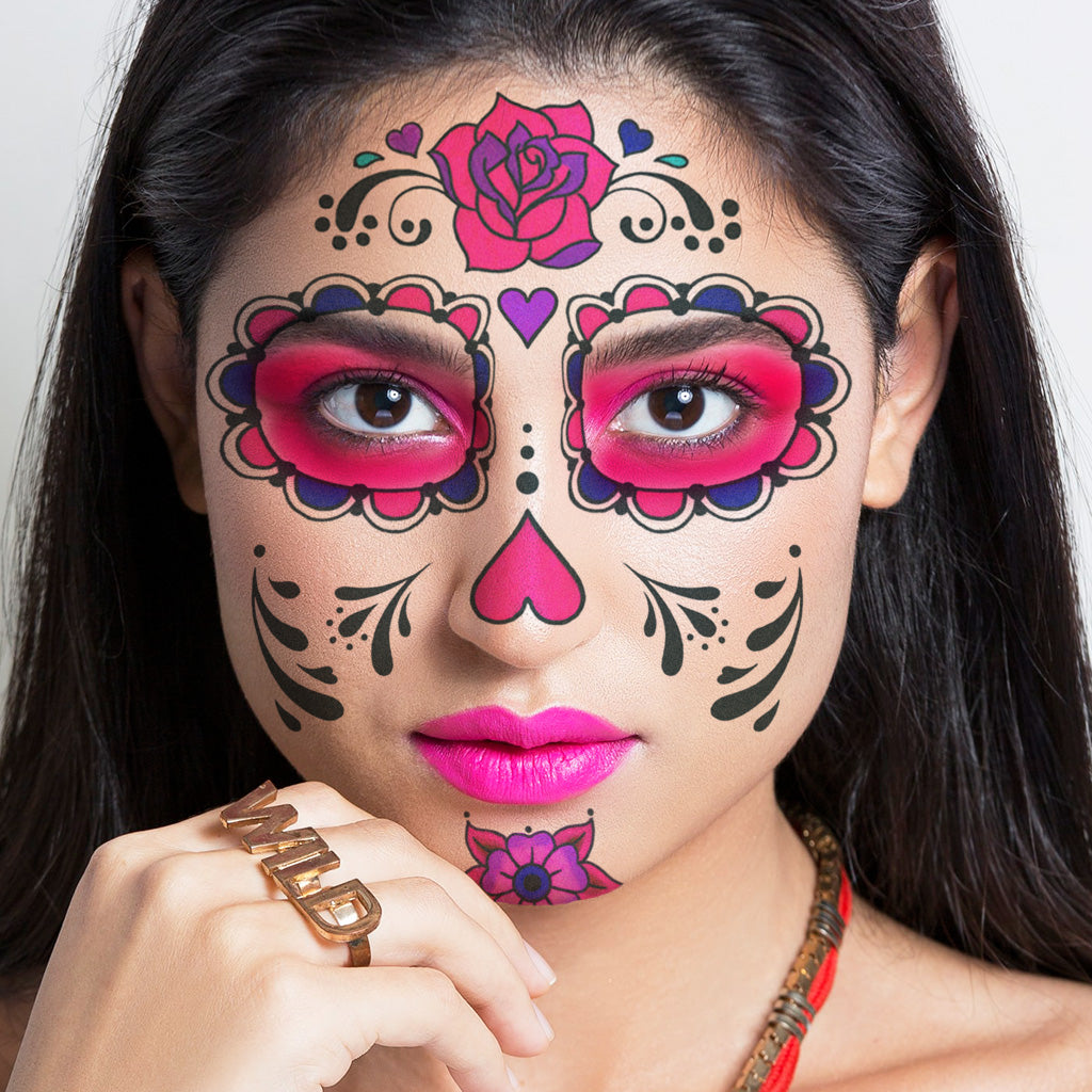 sugar skull colorful temporary tattoos